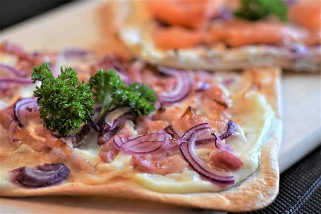 tarte flambée, salmon, smoked salmon, bacon, food, nourishment, tasty, having lunch, enjoyment, crispy, meal, cook, enjoy the meal, ingredients, hearty, specialty, sour cream, kitchen. Specialty Food Startup Costs: A Quote-Based Framework